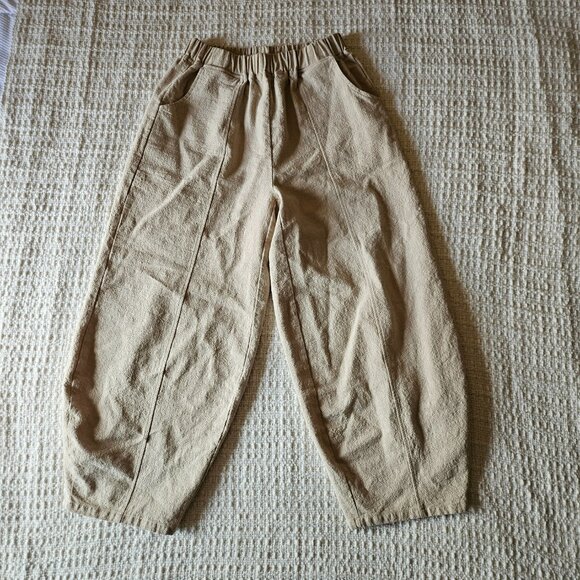 Women's Casual Cotton Linen Baggy Pants with Elastic Waist Relax Fit Lantern - Picture 2 of 4